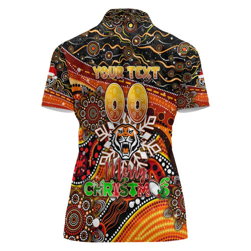 Merry Christmas Wests Tigers Women Polo Shirt Aboriginal Santa Rugby Mascot - The Tigers