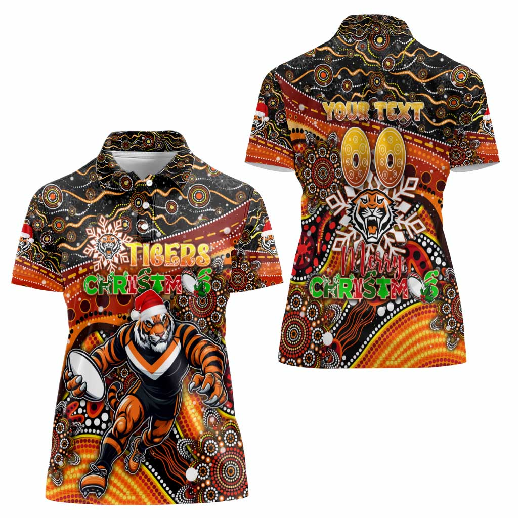 Merry Christmas Wests Tigers Women Polo Shirt Aboriginal Santa Rugby Mascot - The Tigers