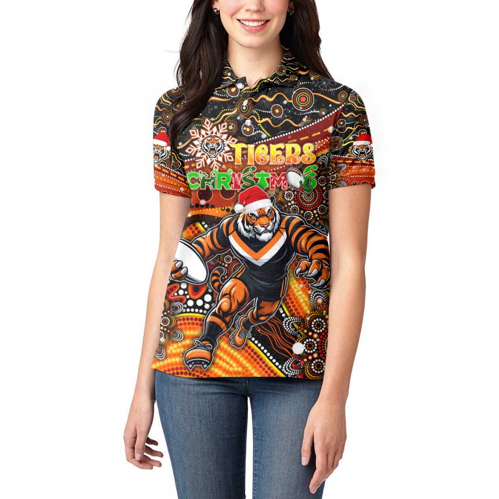 Merry Christmas Wests Tigers Women Polo Shirt Aboriginal Santa Rugby Mascot - The Tigers