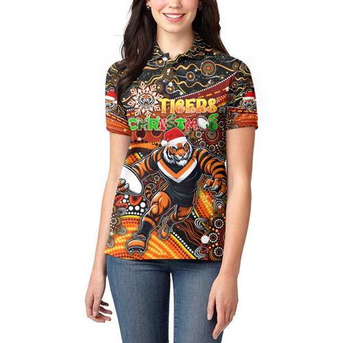 Merry Christmas Wests Tigers Women Polo Shirt Aboriginal Santa Rugby Mascot - The Tigers