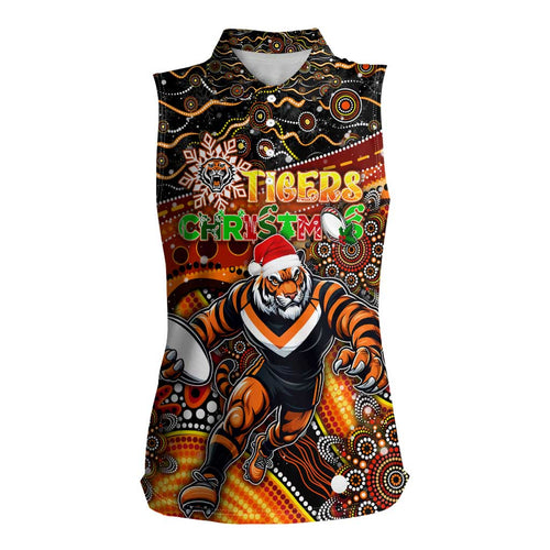 Merry Christmas Wests Tigers Women Sleeveless Polo Shirt Aboriginal Santa Rugby Mascot - The Tigers