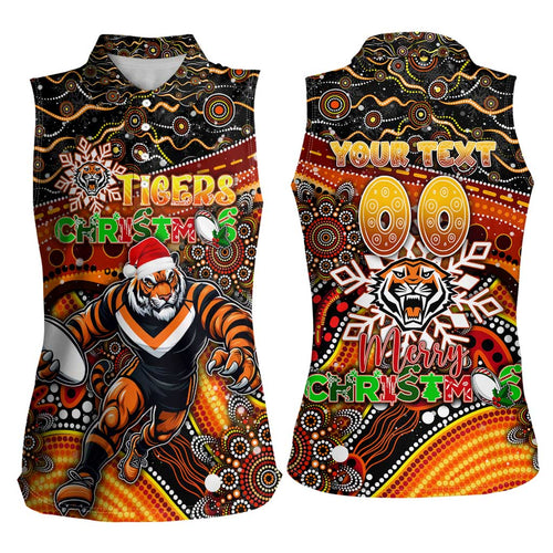 Merry Christmas Wests Tigers Women Sleeveless Polo Shirt Aboriginal Santa Rugby Mascot - The Tigers