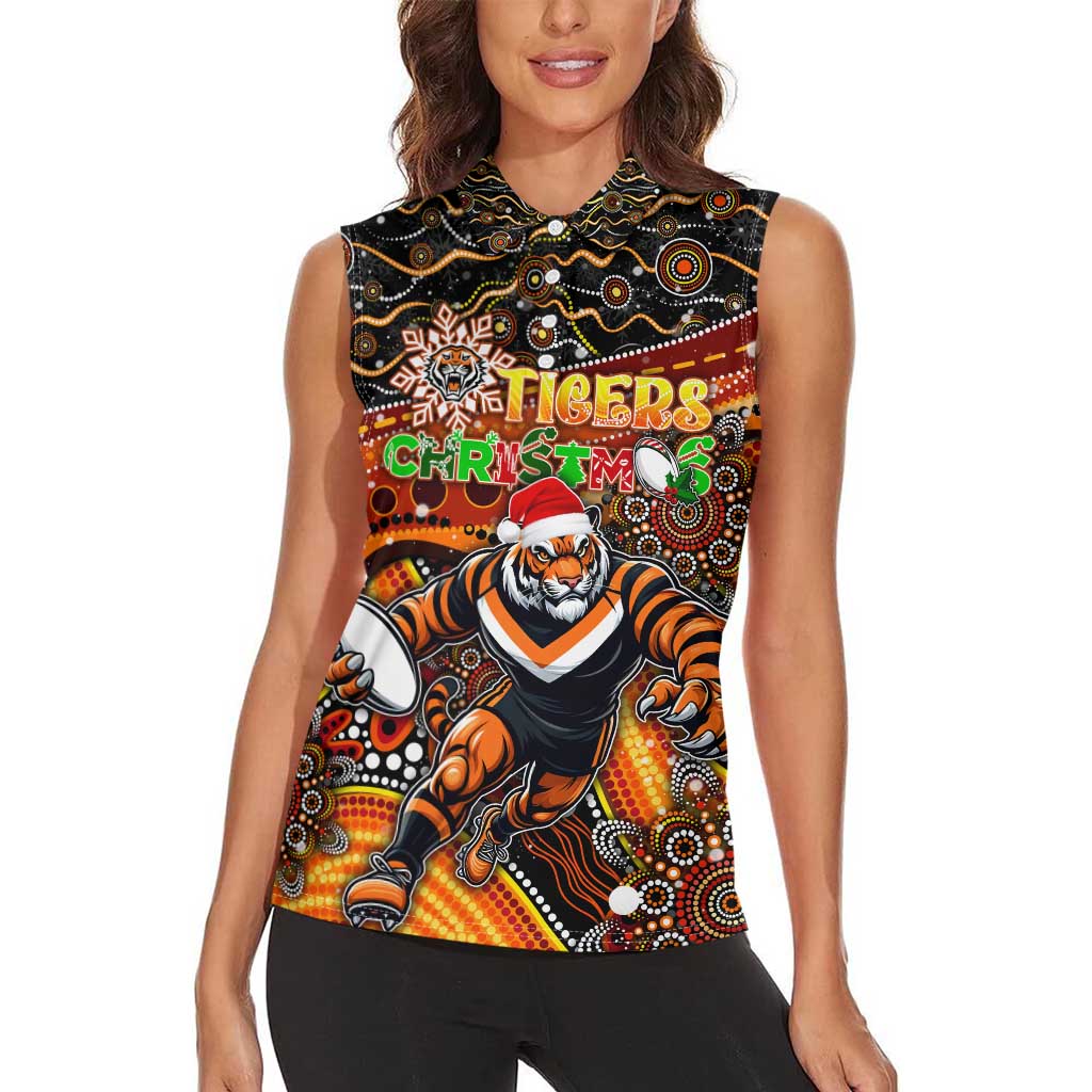 Merry Christmas Wests Tigers Women Sleeveless Polo Shirt Aboriginal Santa Rugby Mascot - The Tigers