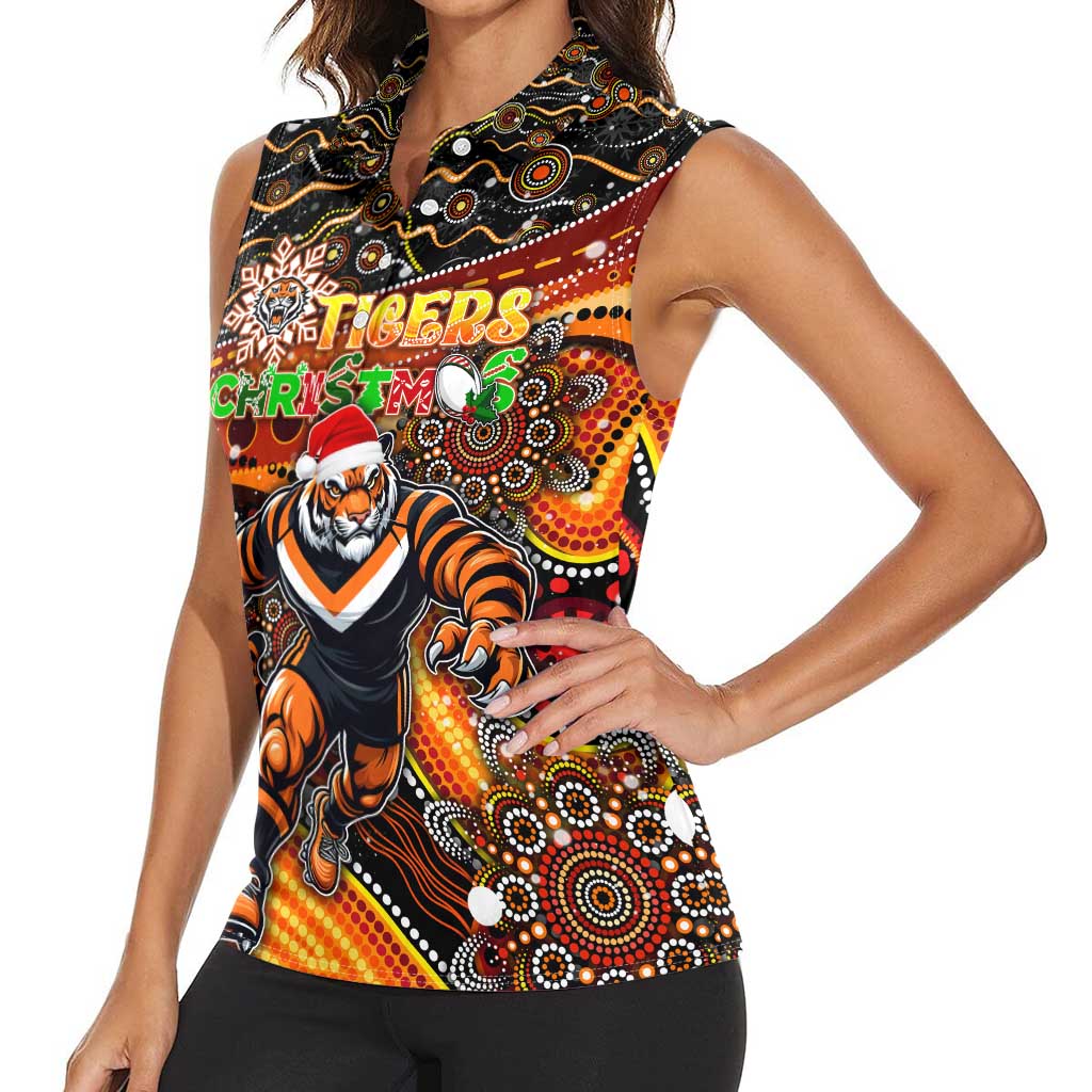 Merry Christmas Wests Tigers Women Sleeveless Polo Shirt Aboriginal Santa Rugby Mascot - The Tigers