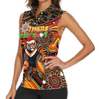 Merry Christmas Wests Tigers Women Sleeveless Polo Shirt Aboriginal Santa Rugby Mascot - The Tigers
