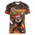 Merry Christmas Wests Tigers Women V-Neck T-Shirt Aboriginal Santa Rugby Mascot - The Tigers