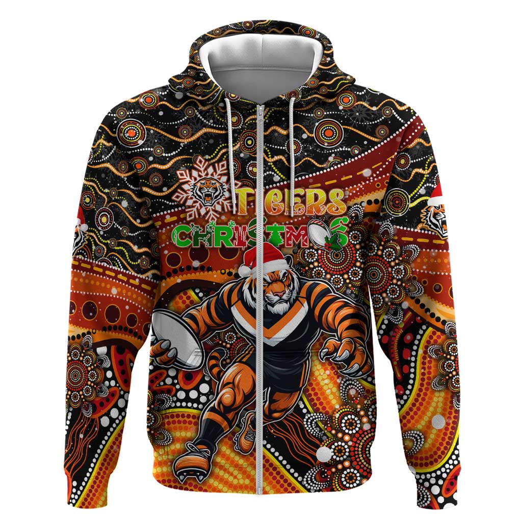 Merry Christmas Wests Tigers Zip Hoodie Aboriginal Santa Rugby Mascot - The Tigers