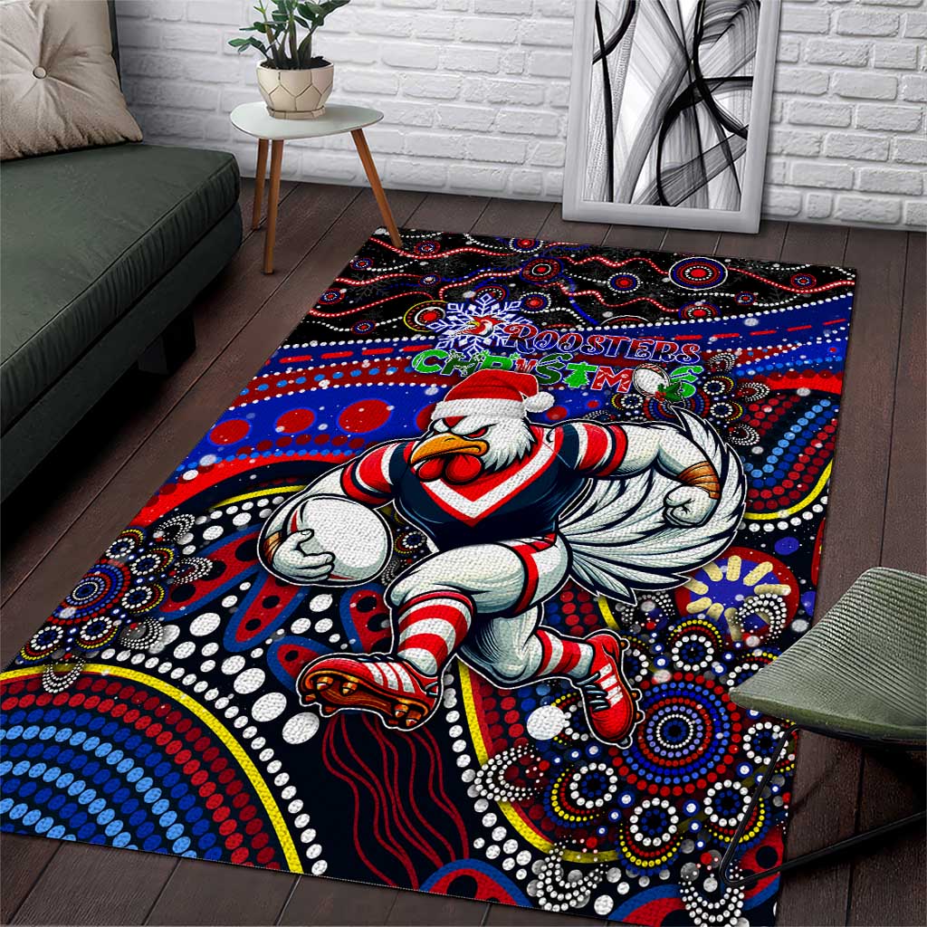 Merry Christmas Sydney Roosters Area Rug Aboriginal Santa Rugby Mascot - Tricolours