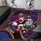 Merry Christmas Sydney Roosters Area Rug Aboriginal Santa Rugby Mascot - Tricolours