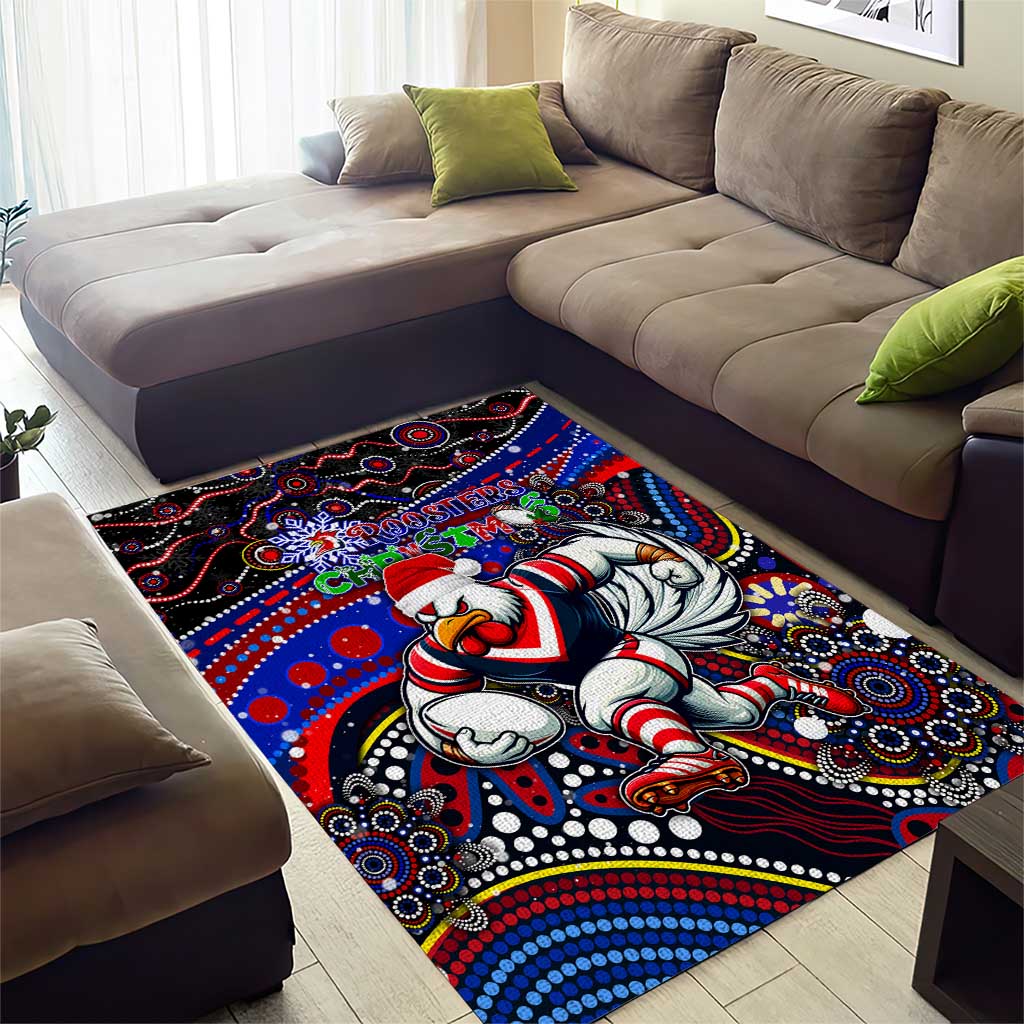 Merry Christmas Sydney Roosters Area Rug Aboriginal Santa Rugby Mascot - Tricolours