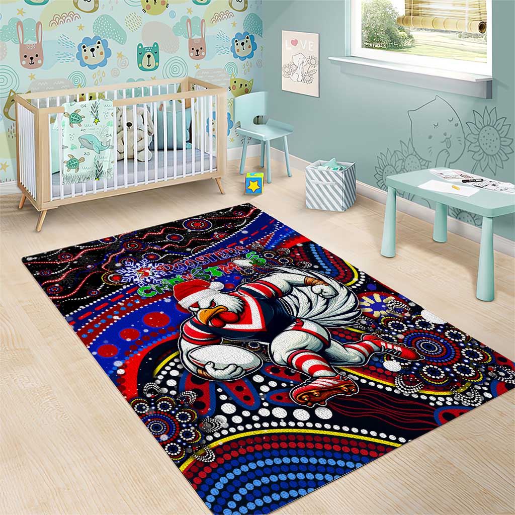 Merry Christmas Sydney Roosters Area Rug Aboriginal Santa Rugby Mascot - Tricolours