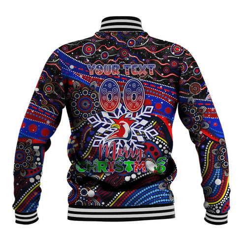 Merry Christmas Sydney Roosters Baseball Jacket Aboriginal Santa Rugby Mascot - Tricolours