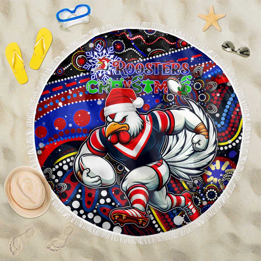 Merry Christmas Sydney Roosters Beach Blanket Aboriginal Santa Rugby Mascot - Tricolours