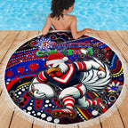 Merry Christmas Sydney Roosters Beach Blanket Aboriginal Santa Rugby Mascot - Tricolours