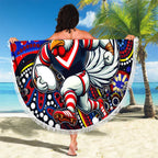 Merry Christmas Sydney Roosters Beach Blanket Aboriginal Santa Rugby Mascot - Tricolours