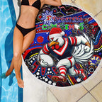 Merry Christmas Sydney Roosters Beach Blanket Aboriginal Santa Rugby Mascot - Tricolours