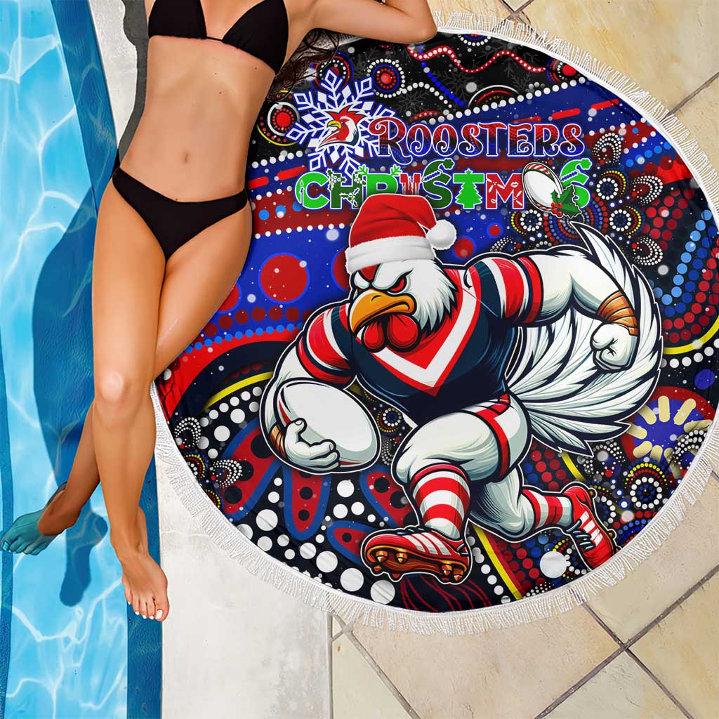 Merry Christmas Sydney Roosters Beach Blanket Aboriginal Santa Rugby Mascot - Tricolours