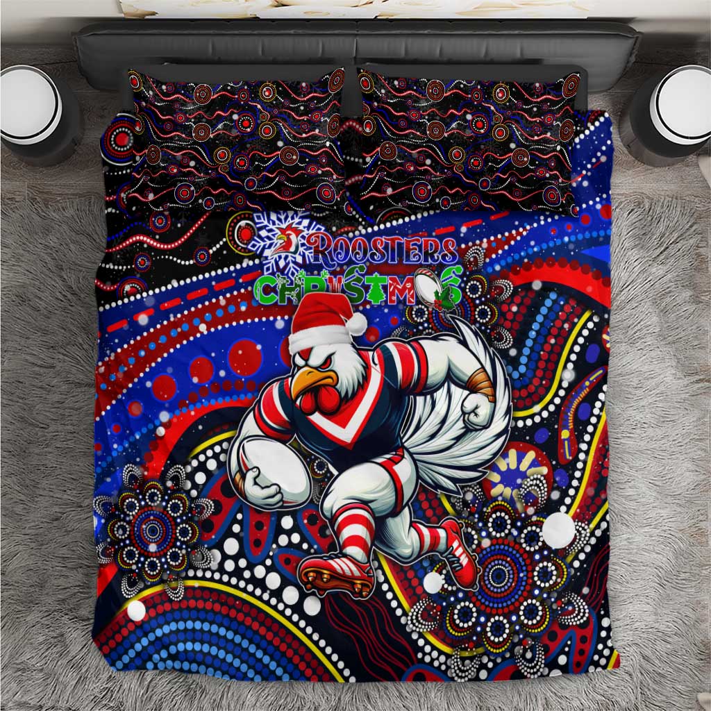 Merry Christmas Sydney Roosters Bedding Set Aboriginal Santa Rugby Mascot - Tricolours