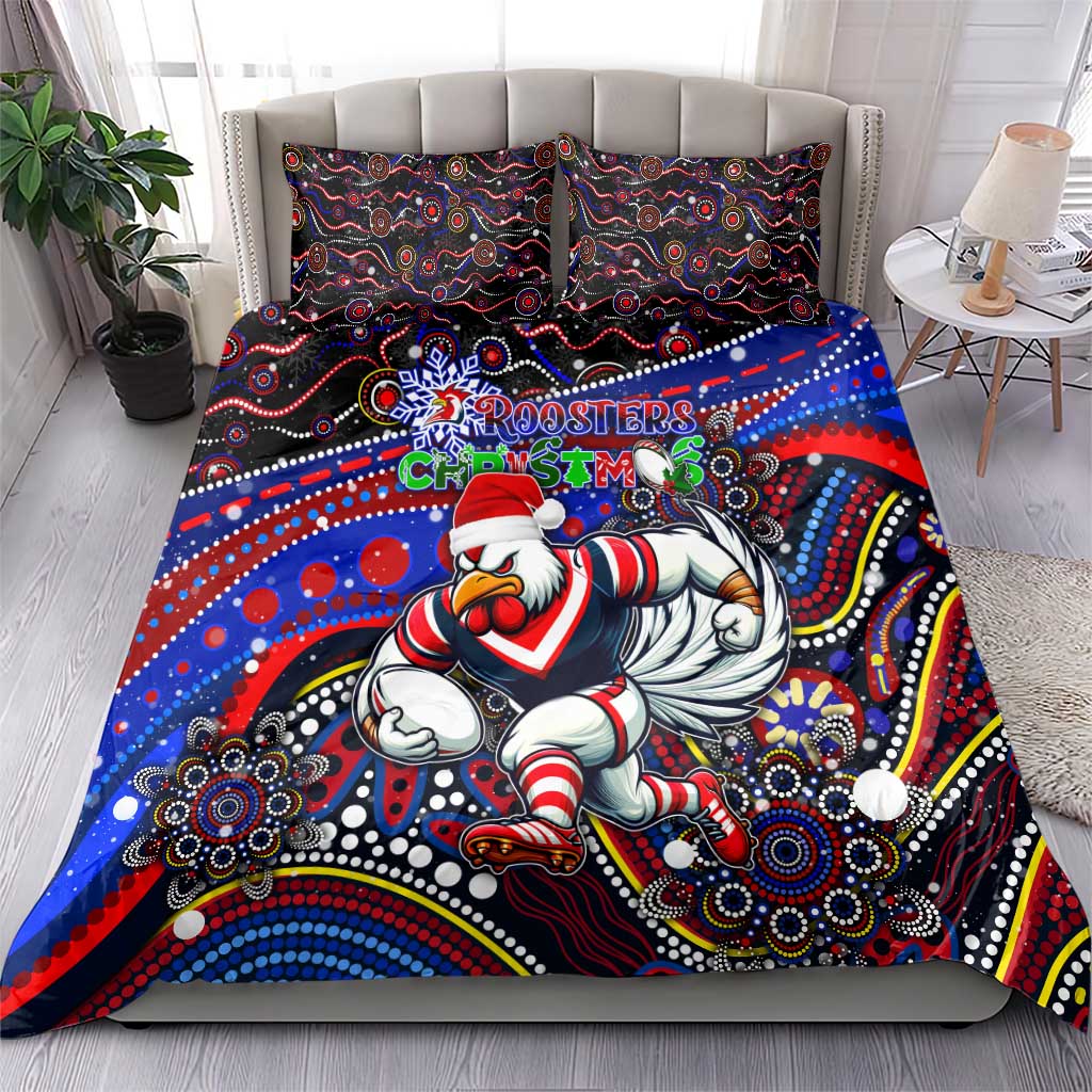 Merry Christmas Sydney Roosters Bedding Set Aboriginal Santa Rugby Mascot - Tricolours