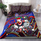 Merry Christmas Sydney Roosters Bedding Set Aboriginal Santa Rugby Mascot - Tricolours