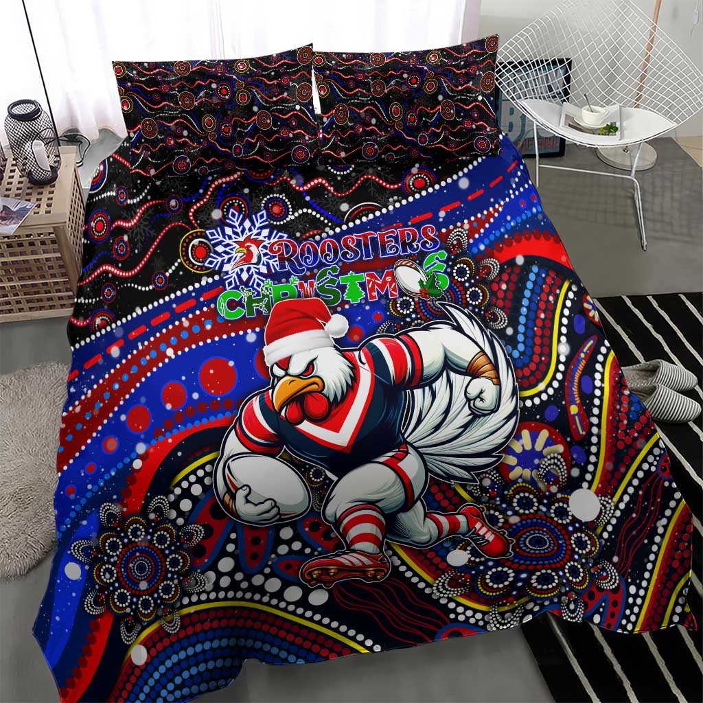 Merry Christmas Sydney Roosters Bedding Set Aboriginal Santa Rugby Mascot - Tricolours