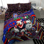 Merry Christmas Sydney Roosters Bedding Set Aboriginal Santa Rugby Mascot - Tricolours