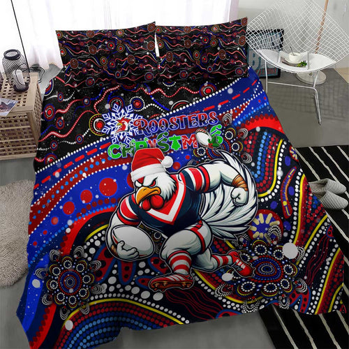 Merry Christmas Sydney Roosters Bedding Set Aboriginal Santa Rugby Mascot - Tricolours