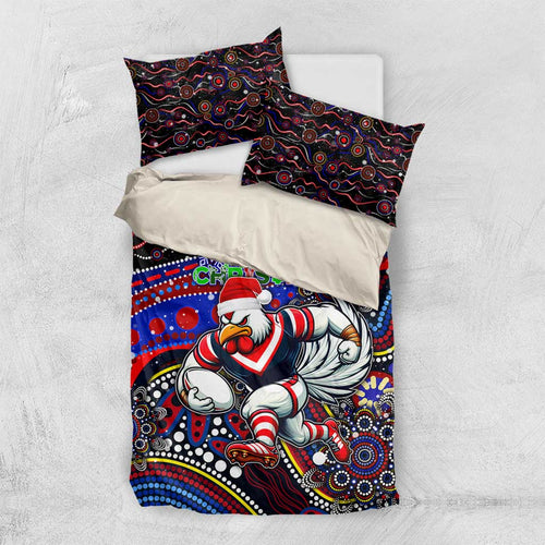 Merry Christmas Sydney Roosters Bedding Set Aboriginal Santa Rugby Mascot - Tricolours