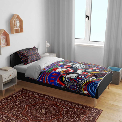 Merry Christmas Sydney Roosters Bedding Set Aboriginal Santa Rugby Mascot - Tricolours