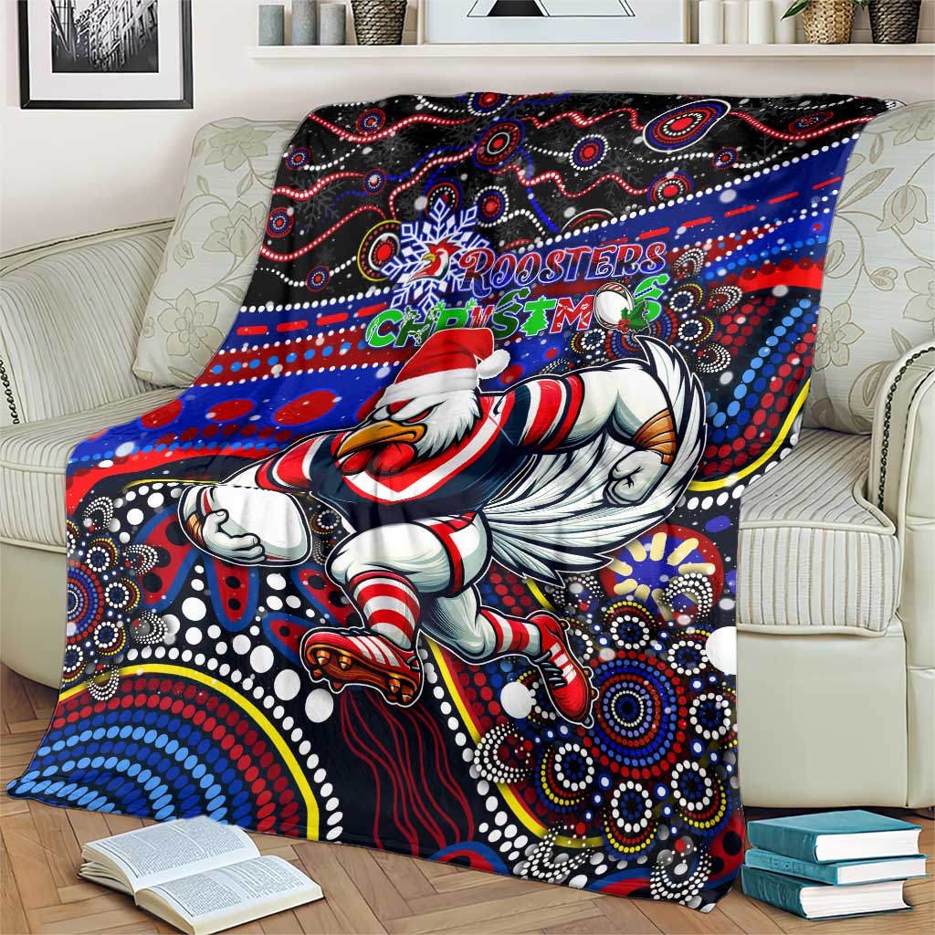 Merry Christmas Sydney Roosters Blanket Aboriginal Santa Rugby Mascot - Tricolours
