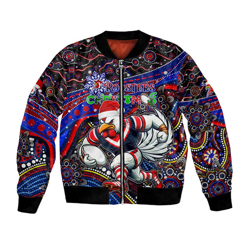 Merry Christmas Sydney Roosters Bomber Jacket Aboriginal Santa Rugby Mascot - Tricolours