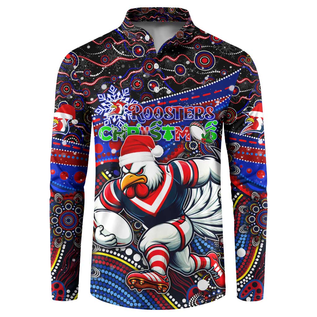 Merry Christmas Sydney Roosters Button Sweatshirt Aboriginal Santa Rugby Mascot - Tricolours