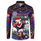 Merry Christmas Sydney Roosters Button Sweatshirt Aboriginal Santa Rugby Mascot - Tricolours