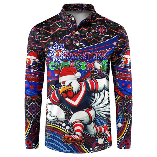 Merry Christmas Sydney Roosters Button Sweatshirt Aboriginal Santa Rugby Mascot - Tricolours