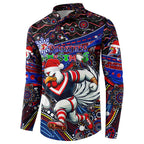 Merry Christmas Sydney Roosters Button Sweatshirt Aboriginal Santa Rugby Mascot - Tricolours
