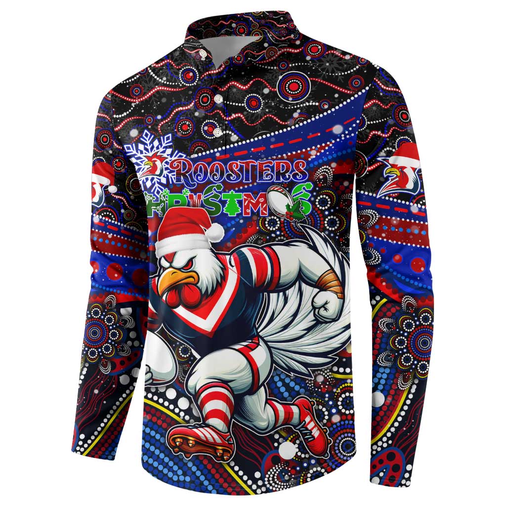Merry Christmas Sydney Roosters Button Sweatshirt Aboriginal Santa Rugby Mascot - Tricolours