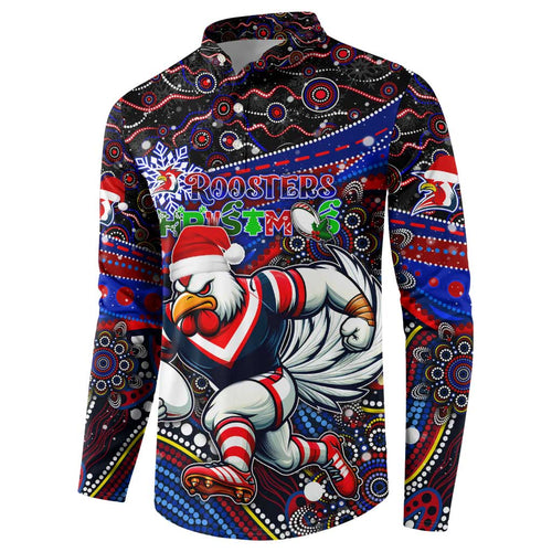 Merry Christmas Sydney Roosters Button Sweatshirt Aboriginal Santa Rugby Mascot - Tricolours