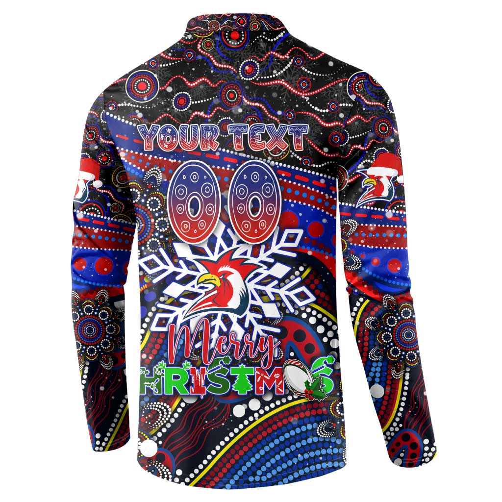 Merry Christmas Sydney Roosters Button Sweatshirt Aboriginal Santa Rugby Mascot - Tricolours