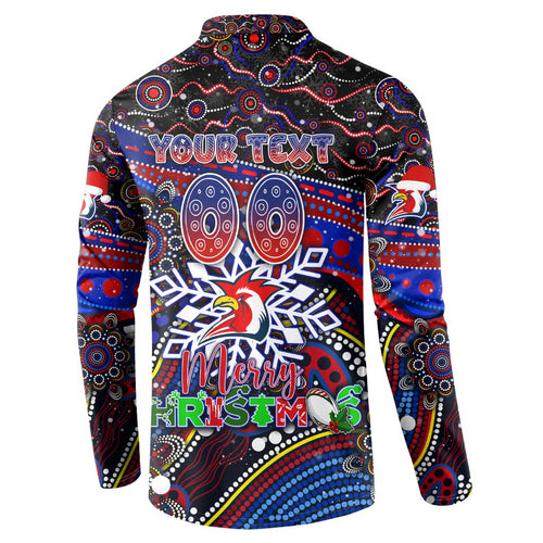 Merry Christmas Sydney Roosters Button Sweatshirt Aboriginal Santa Rugby Mascot - Tricolours
