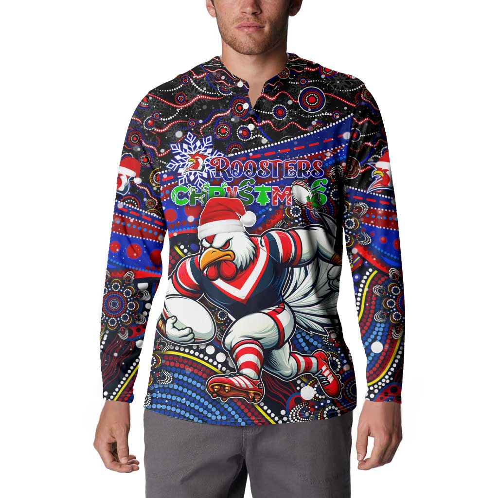 Merry Christmas Sydney Roosters Button Sweatshirt Aboriginal Santa Rugby Mascot - Tricolours