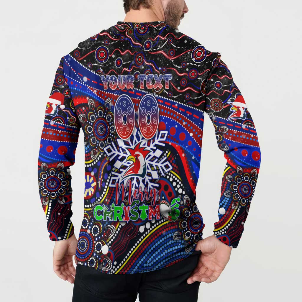 Merry Christmas Sydney Roosters Button Sweatshirt Aboriginal Santa Rugby Mascot - Tricolours