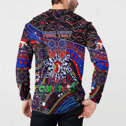 Merry Christmas Sydney Roosters Button Sweatshirt Aboriginal Santa Rugby Mascot - Tricolours