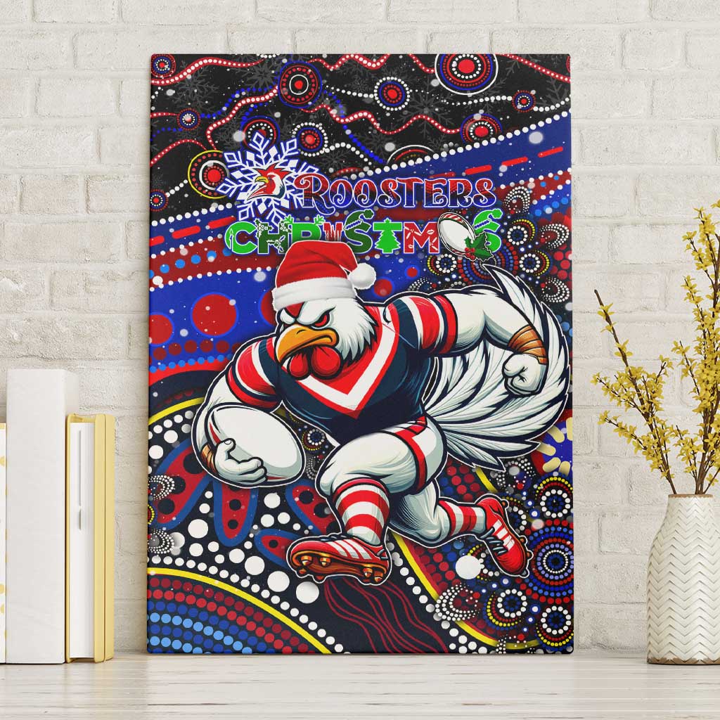 Merry Christmas Sydney Roosters Canvas Wall Art Aboriginal Santa Rugby Mascot - Tricolours