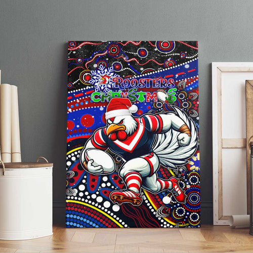 Merry Christmas Sydney Roosters Canvas Wall Art Aboriginal Santa Rugby Mascot - Tricolours