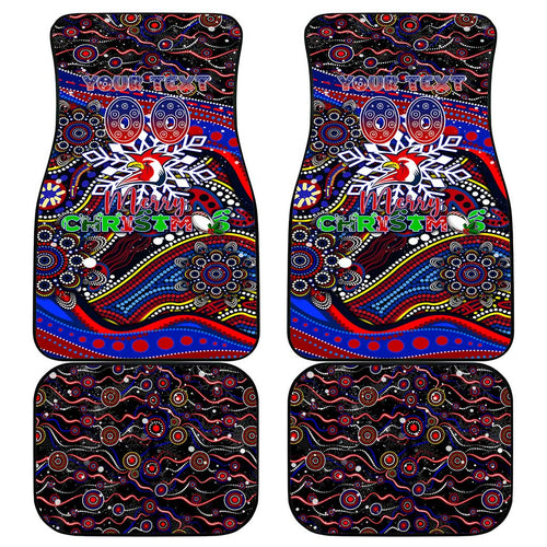 Merry Christmas Sydney Roosters Car Mats Aboriginal Santa Rugby Mascot - Tricolours