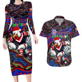 Merry Christmas Sydney Roosters Couples Matching Long Sleeve Bodycon Dress and Hawaiian Shirt Aboriginal Santa Rugby Mascot - Tricolours
