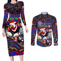 Merry Christmas Sydney Roosters Couples Matching Long Sleeve Bodycon Dress and Long Sleeve Button Shirt Aboriginal Santa Rugby Mascot - Tricolours