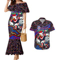 Merry Christmas Sydney Roosters Couples Matching Mermaid Dress and Hawaiian Shirt Aboriginal Santa Rugby Mascot - Tricolours