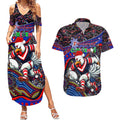 Merry Christmas Sydney Roosters Couples Matching Summer Maxi Dress and Hawaiian Shirt Aboriginal Santa Rugby Mascot - Tricolours