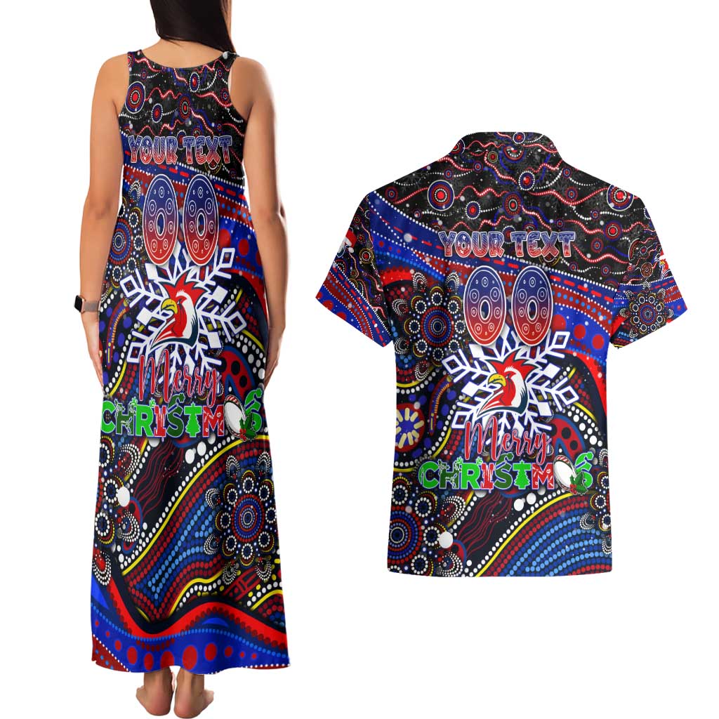 Merry Christmas Sydney Roosters Couples Matching Tank Maxi Dress and Hawaiian Shirt Aboriginal Santa Rugby Mascot - Tricolours